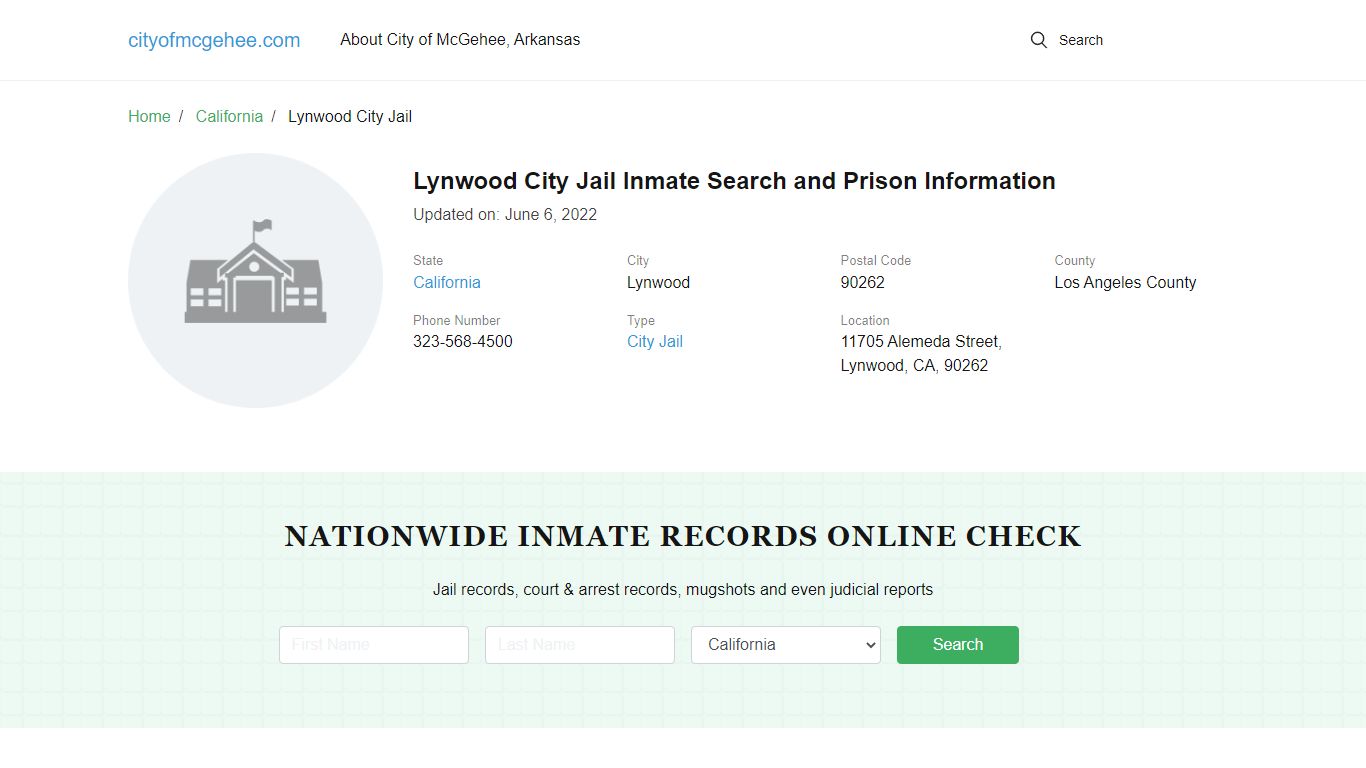 Lynwood City Jail Inmate Search and Prison Information