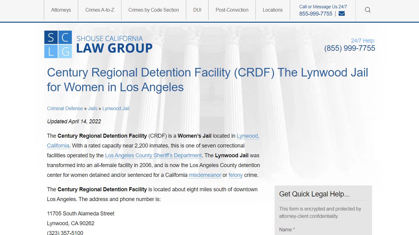 Info For The Century Regional Detention Center (Lynwood Jail)